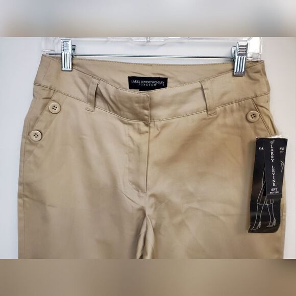 Larry Levine Khaki Cotton Stretch Cropped Pants - Picture 3 of 4